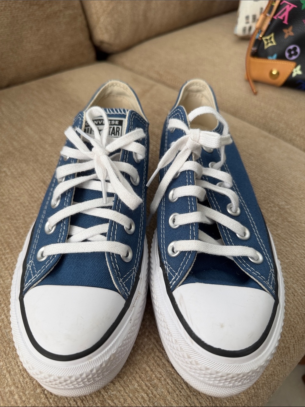 Converse Kids Low Top Canvas Sneakers in Blue and White
